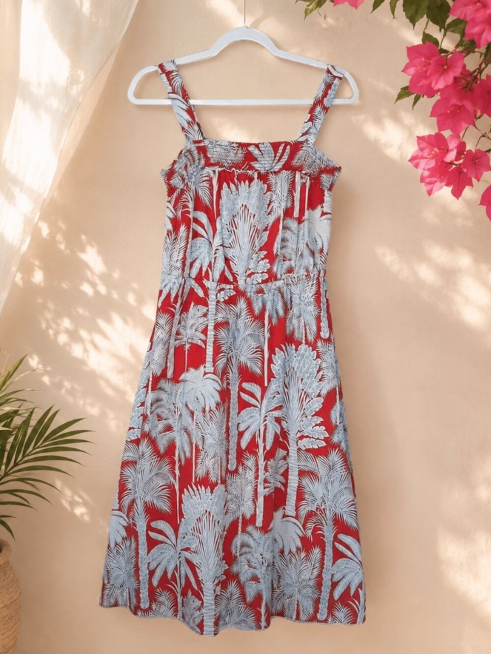 Talbots Oasis Palm Fit and Flare Voile Midi Dress